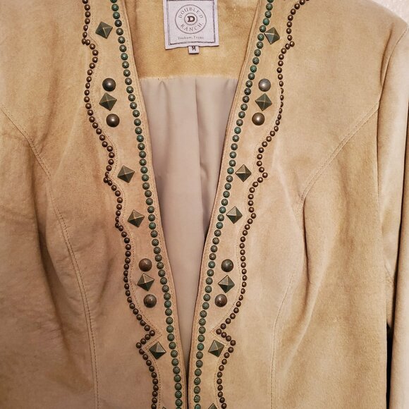 Double D Ranch Yoakum Texas Size M Pale Green Suede Leather Jacket with Studs - Picture 4 of 16
